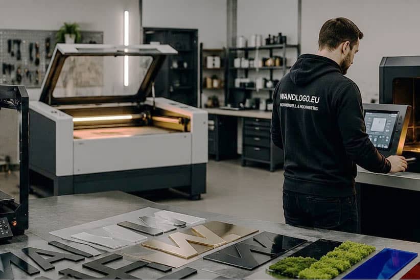 Fertigung eines 3D Wandlogos mit 3D-Druck und Lasertechnik