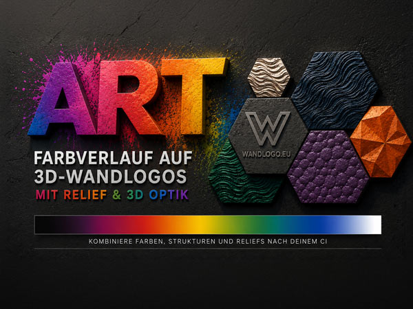 3D-Wandlogo mit Farbverlauf, Reliefstruktur und haptischer Oberfläche von Wandlogo.eu